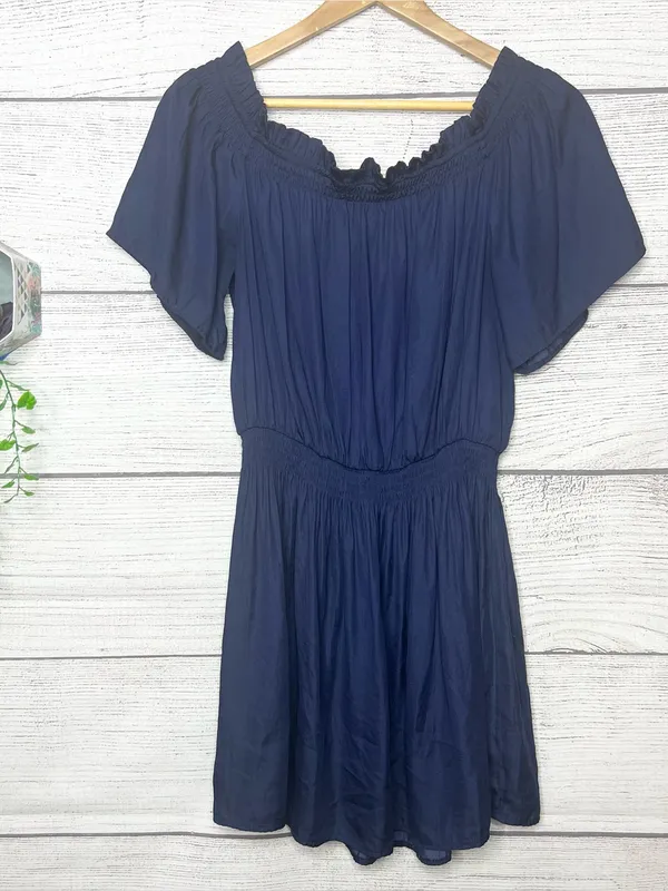DO+BE Navy Blue Off Shoulder Keyhole Neck Short Sleeve Mini Dress Size Large - Image 8
