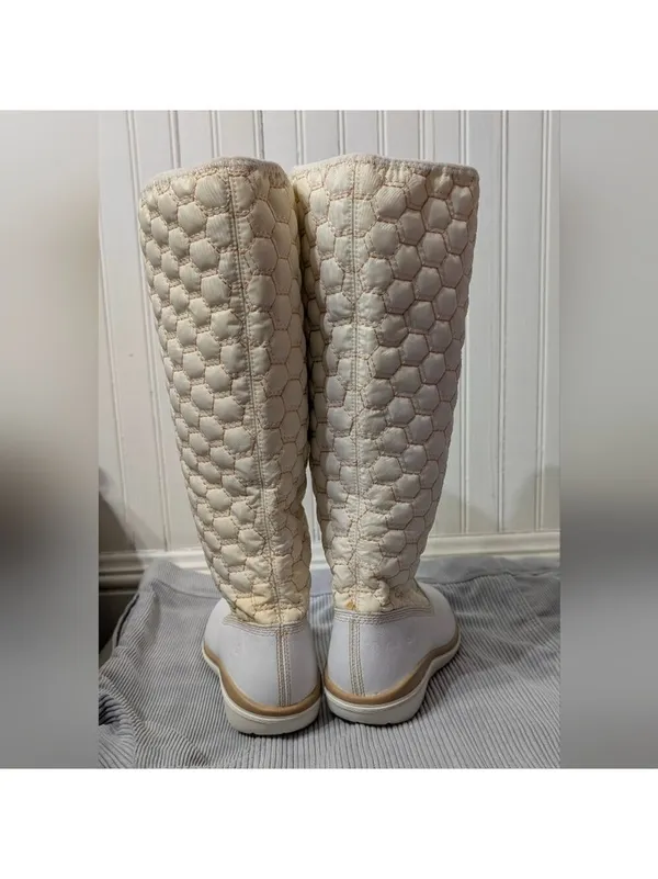 Timberland Kickadillaquilt Size 6 Boots White Leather 14In Vintage - Image 11