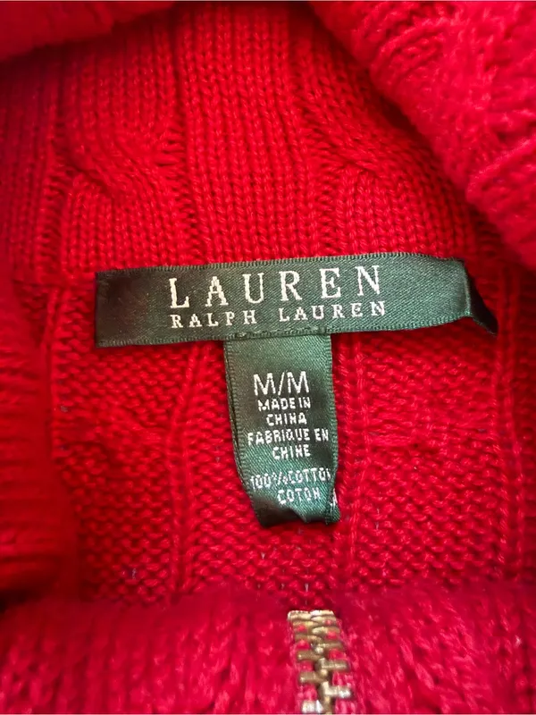 Lauren - Ralph Lauren Red Cable Knit Zip Up Cardigan Size Medium - Image 4