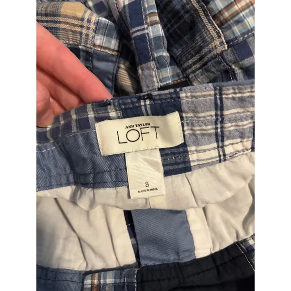 Ann‎ Taylor Loft Skirt Patchwork Plaid Blue Preppy Mini 8 - Image 4