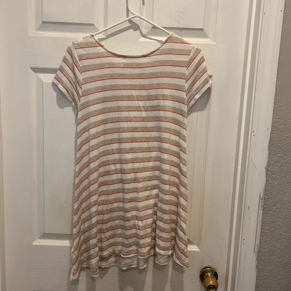 Anthropologie Puella Short Sleeve Striped Swing Tunic‎ Top Beige Medium USA Made - Image 9