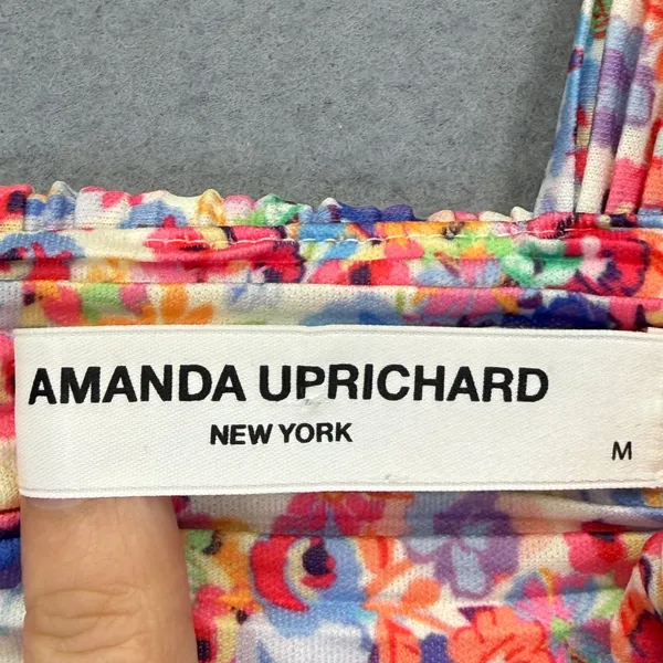 Amanda Uprichard Floral Pleated Romper Tie Shoulder Square Neck Multicolor M - Image 2