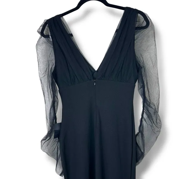 NEW Lulus Red Carpet Energy Black Tulle Long Sleeve Mermaid Maxi Dress Small - Image 9