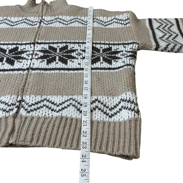 Le Lis Collection Womens Fair Isle Quarter Zip Sweater Tan‎ Brown Nordic M - Image 7