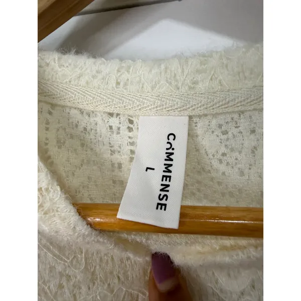 Commense Cream Lace Knit Long Sleeve Crew Neck Fuzzy Top NWOT - Image 11