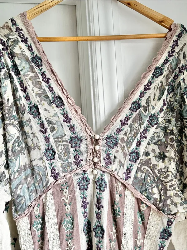Anthropologie Let Me Be Floral Embroidered Lace Long Sleeve Bohemian Maxi Dress - Image 9