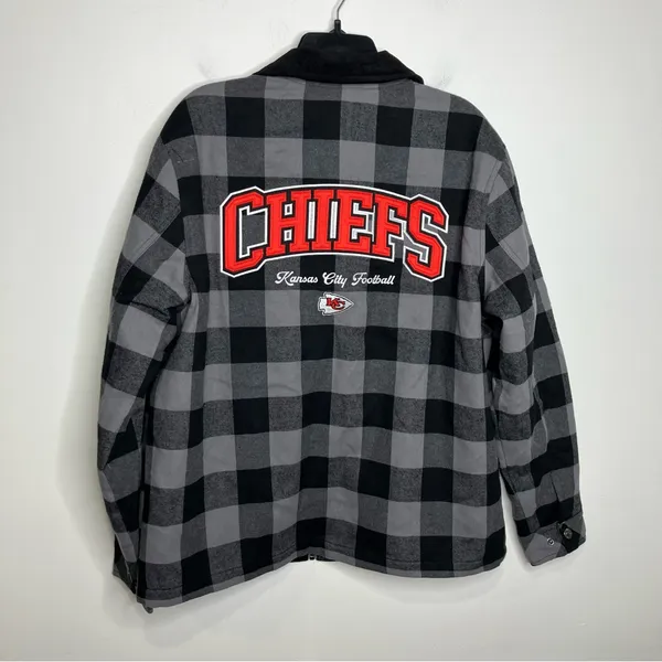 Kansas City Chiefs flannel‎ jacket black gray buffalo plaid women’s size large - Image 11