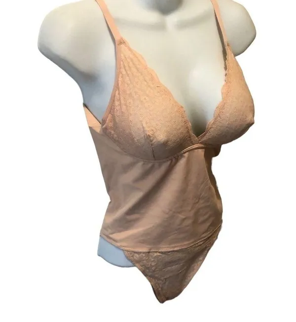Sofia Intimates Lacy Shaper Sz. L Nude Thong One Piece Stretch Med Compression Tan Size L - Image 5
