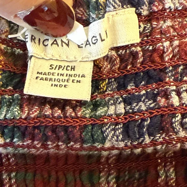 American Eagle Womens Plaid Square Neck Smocked Crop Top Small Holiday‎ Heritage - Image 9