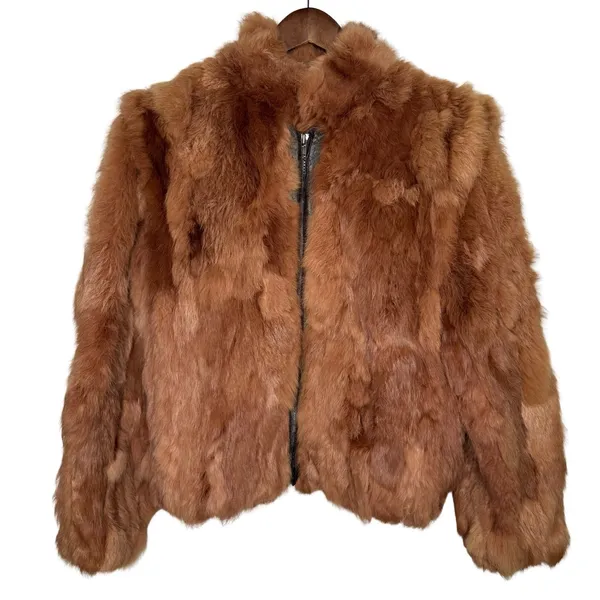 Vintage Genuine Rabbit Fur Coat Jacket Small Made In Korea Variegated RN66109 - Image 7