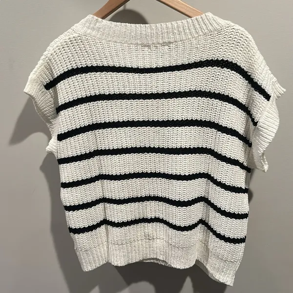 Entro Large Stripe Knit Cap Short Sleeve Sweater Top‎ - Image 10