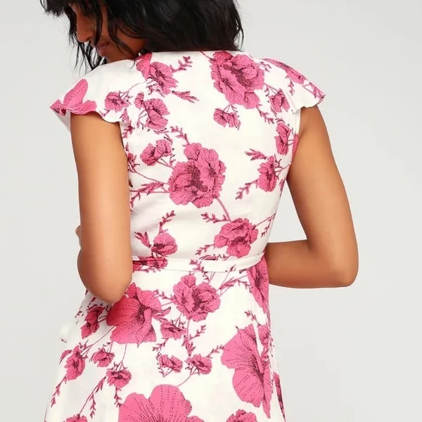 NWT Free People French Quarter Wrap Mini Dress‎ Medium Ivory Pink - Image 4