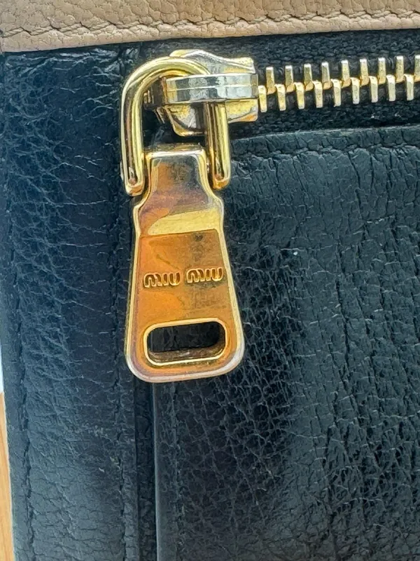 Miu Miu Madras Bicolore Black Beige Leather Continental Long Wallet - Image 10