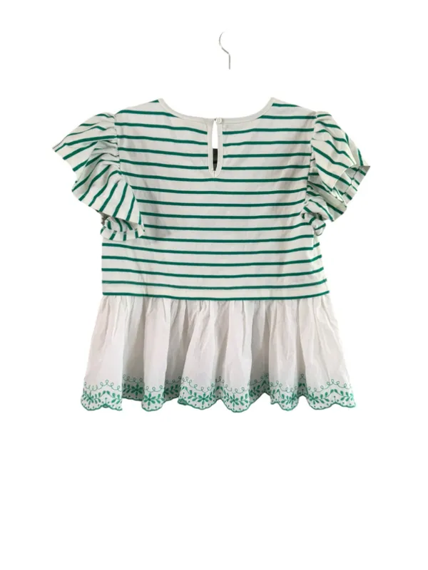 Women's J.Crew Striped Ruffle Sleeve Peplum Blouse White Green Size S - Image 8