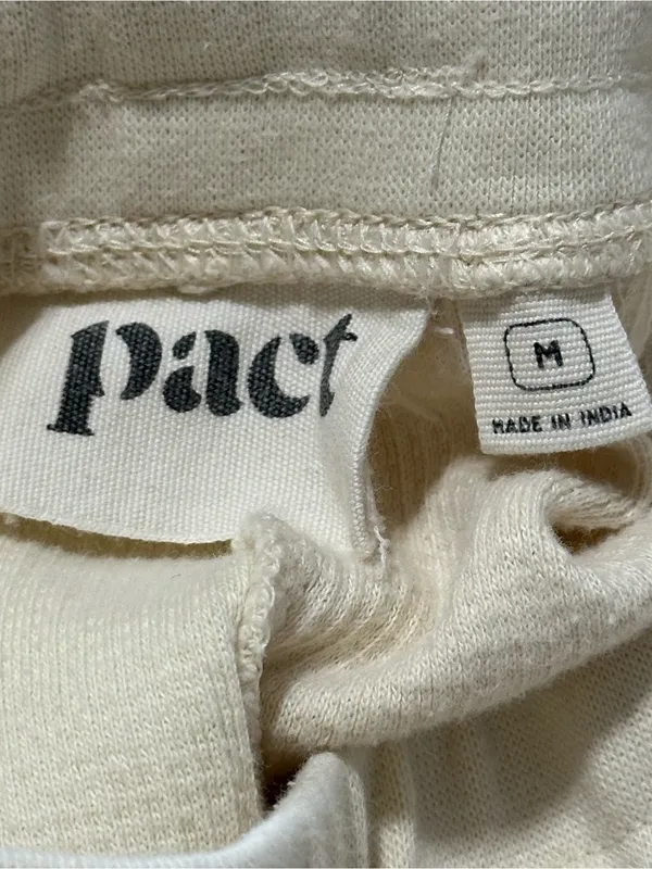 Pact Women’s Size M Cream Ivory Waffle Thermal Knit Wide Leg Pants - Image 4
