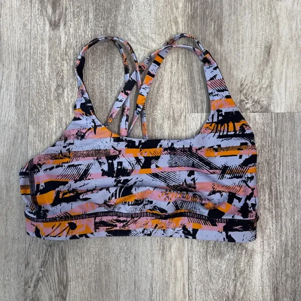 Lululemon‎ Energy Bra High Neck Shatter Weave Desert Teal Multi Size 6 Orange - Image 2