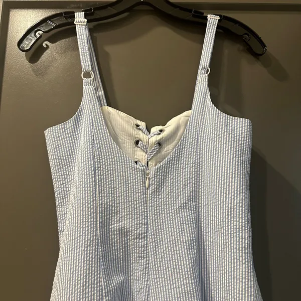 STAUD x Solid and Striped Seersucker Blue Mini Dress - Image 5
