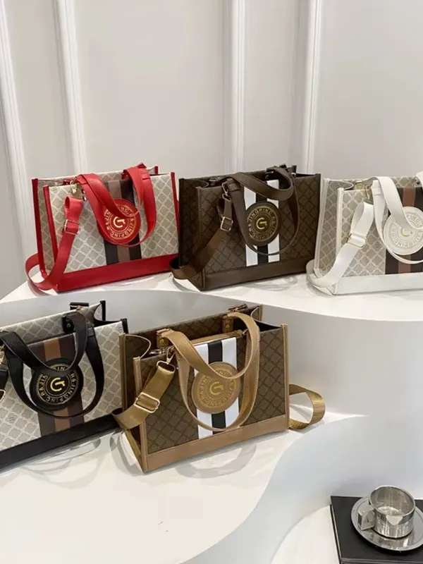 Monogram Stripe Tote Bag G Logo Medallion Top Handle Crossbody Shoulder Bag NIP - Image 5
