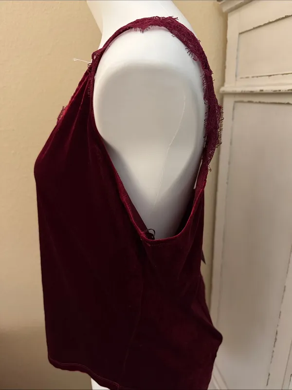 Skies Are Blue Burgundy Lace-Trim Satin V-Neck Bandeau Cami - Image 5