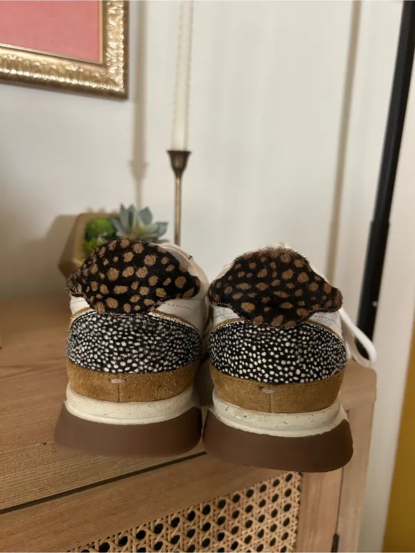 Madewell Kickoff Trainer Sneakers Olive Grove Multi Leather‎ Spots White Tan 9 - Image 5