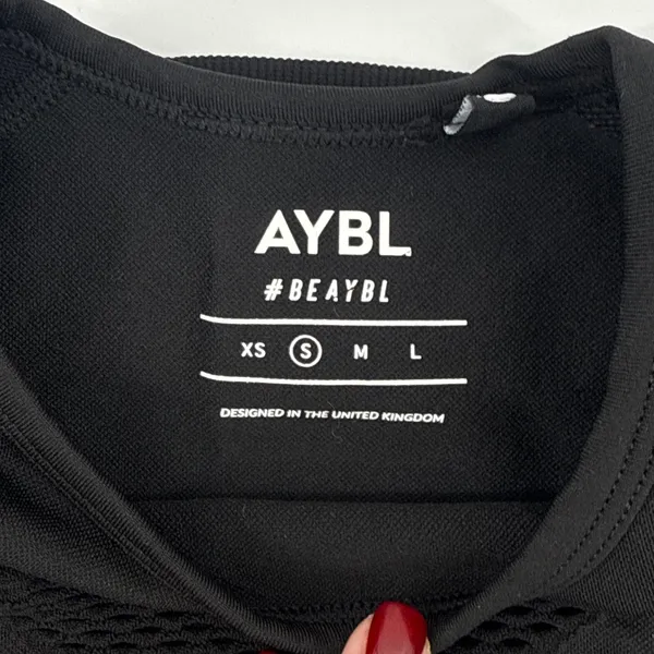 AYBL Black Motion Seamless Cropped Long Sleeve Gym Top Thumbholes‎ Cutout Back S - Image 8