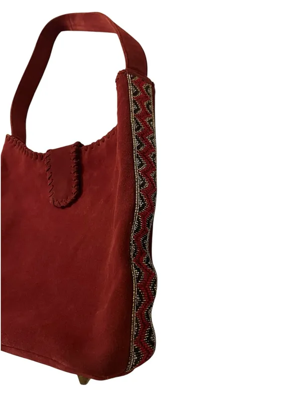 Sundance Leather Hobo Bag Suede Side Beaded Handbag Purse Southwest Boho Western - Image 5