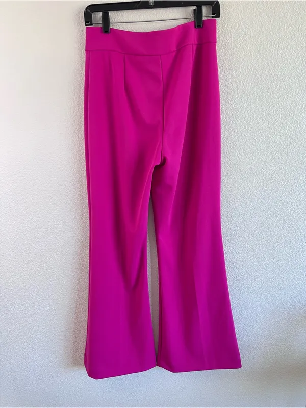 DKNY Women's‎ Wide Leg Fuchsia Pink Classic Crepe High Rise Trouser Pants - Image 2
