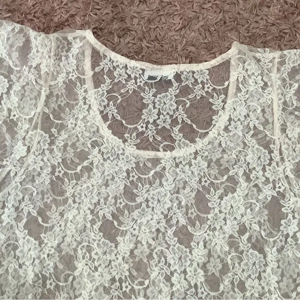 Rock‎ Candy Coquette Pastel Pink Lace Sheer Ruffle Blouse Size Small - Image 12