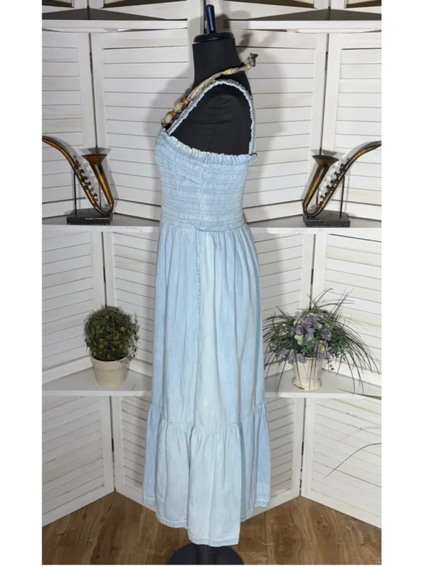 Vintage Y2K Gap babydooll denim dress tiered cotton cottage boho Western coastal - Image 4