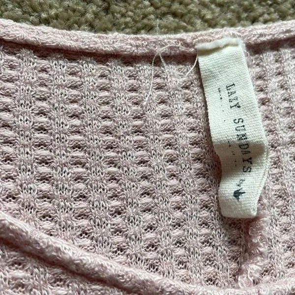 Anthropologie Lazy Sundays Pink‎ Waffle Knit Asymmetrical Hem Top - Image 4