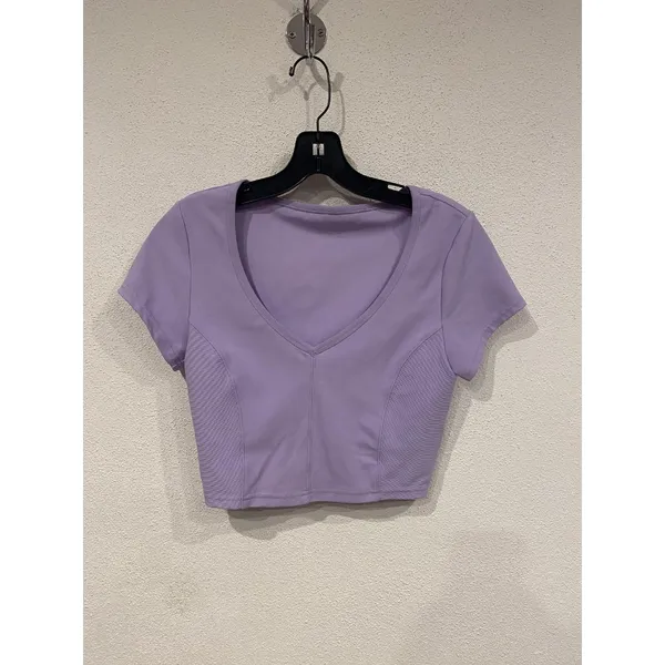 OFFLINE by Aerie Shirt Womens Medium Purple V Neck Short Sleeve Crop Activewear - Image 2