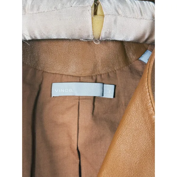 Vince Lamb Leather Moto Jacket Womens Size XS Walnut Camel Old Money Luxury Fall - Image 5