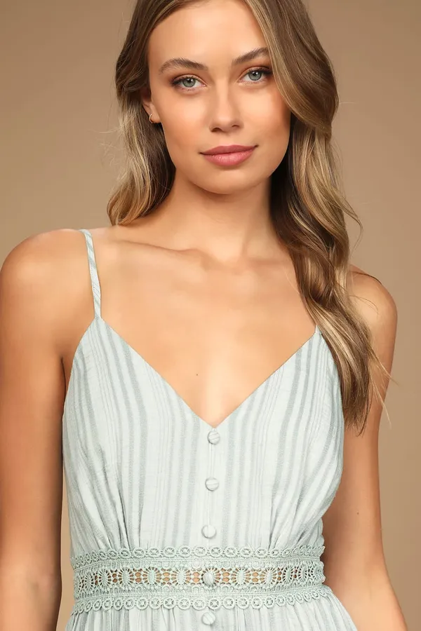 Sage Crochet Lace Button- Front Mini Dress - Image 4