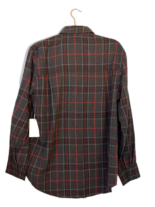 La Miel Plaid Oversized Shirt Gray Red Button Front Long Sleeve Top Small NWT - Image 10