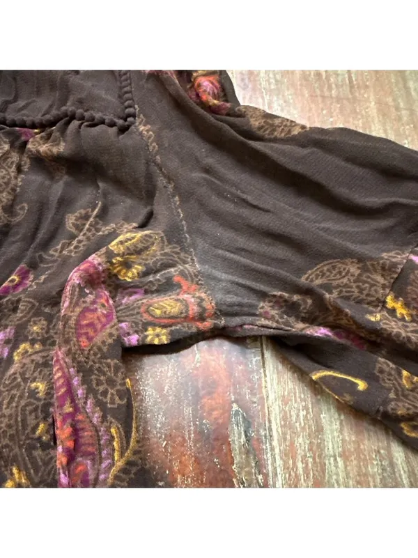 Maurices Brown Paisley Top Medium Flowy Boho Sheer Crinkle - Image 8