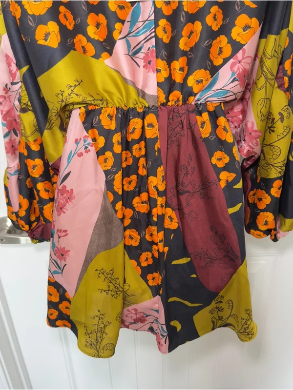 Zara XS Mixed Floral Patchwork Design Boho-Chic Mini Dress Dopamine Dressing - Image 6
