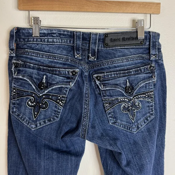 Rock‎ Revival Sara Boot Jeans Womens 29 Blue Dark Wash Embellished Bootcut Flap - Image 10