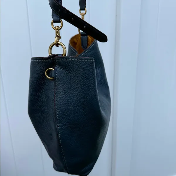 Coach Pebbled Leather Duffle Shoulder Bag 50115 Twist Lock Blue Hobo Crossbody L - Image 4