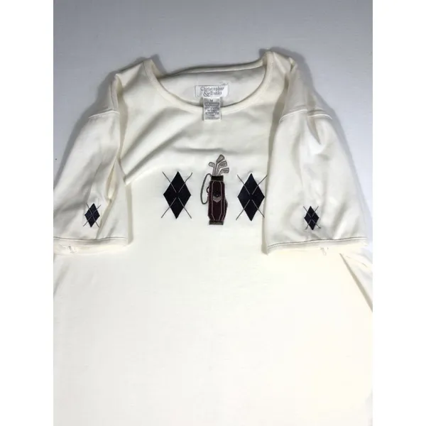 Vintage Christopher & Banks Women's M‎ Golf Embroidered Ivory Short Sleeve Top - Image 6