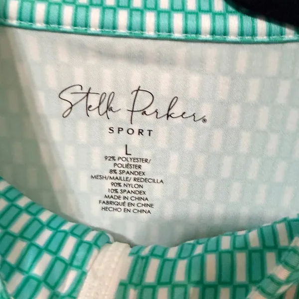 Stella Parker Sport Teal White Geometric Quarter Zip Pullover Mesh Venting L - Image 4