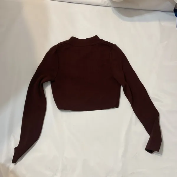 Olivaceous Long Sleeve Ribbed Brown Crop Top Size Small - Image 6