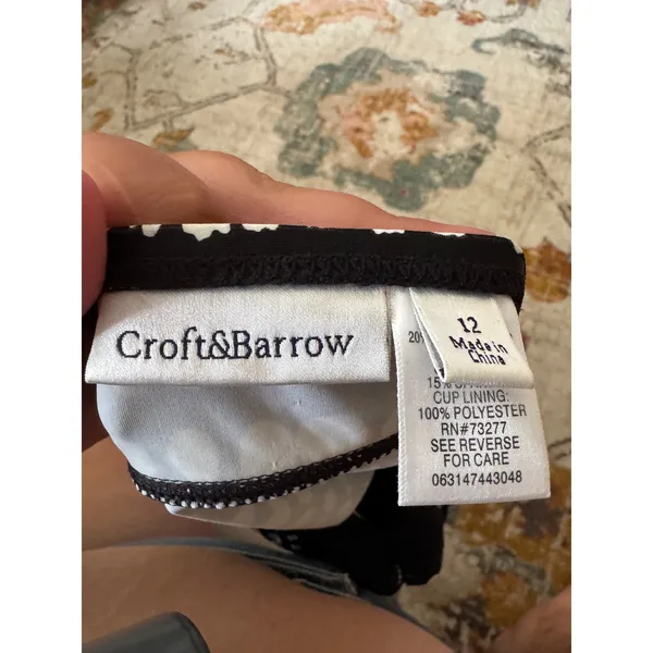Croft & Barrow Black White Polka Dot Halter Tankini Top Ruched Swimwear Size 12 - Image 3