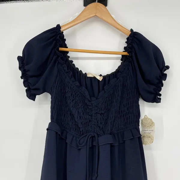 Altar'd State Navy Blue Smocked‎ Puff Sleeve Babydoll Dress Size M Milkmaid NEW - Image 4