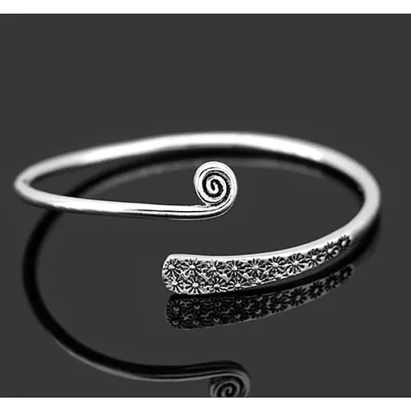 Boutique NEW Unisex‎ Engraved Geometric 925 Sterling Silver Cuff Bracelet, Adjustable - Image 8