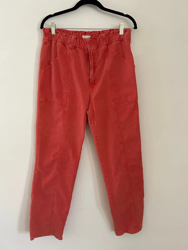 Mother The Springy Ankle Elastic Waist Jeans in a hot coral pink size 33 - Image 3