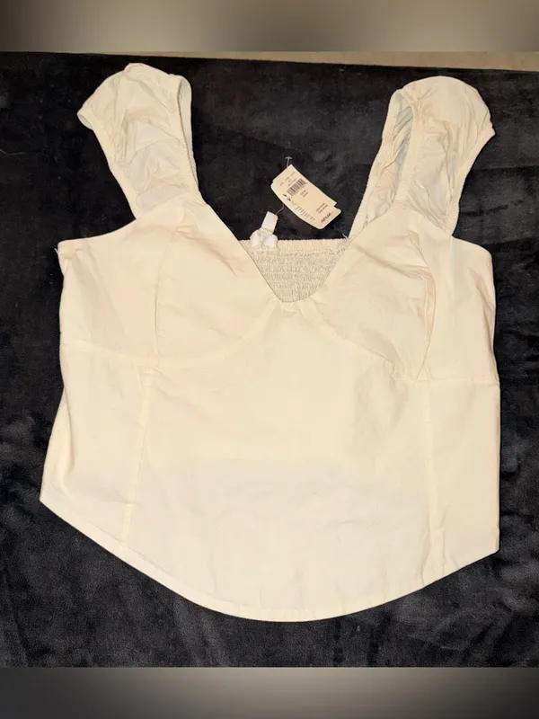 Aerie Cropped Corset Puff Sleeve Smocked Back Top Size Medium New with tag - Image 4