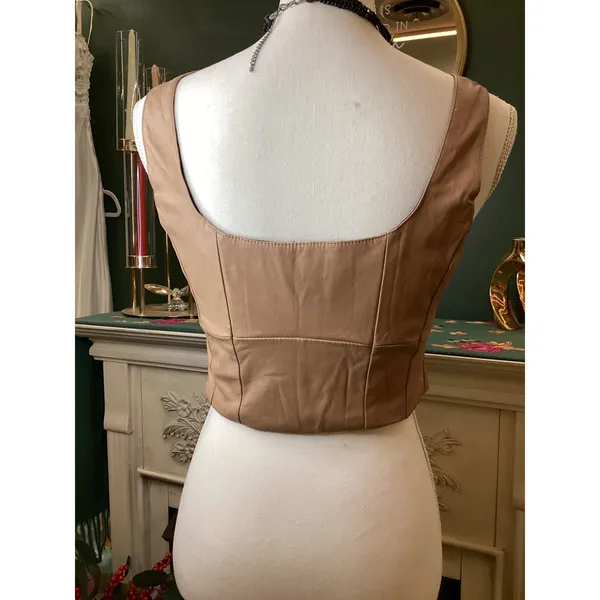 Whiteroom + Cactus Faux Leather Crop Top‎ Size M Tan Beige Corset Style - Image 2
