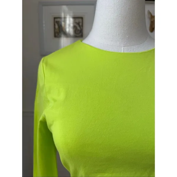 Superdown Kierra Mini Dress Neon Lime Long Sleeve Cut Out BodyCon S - Image 4