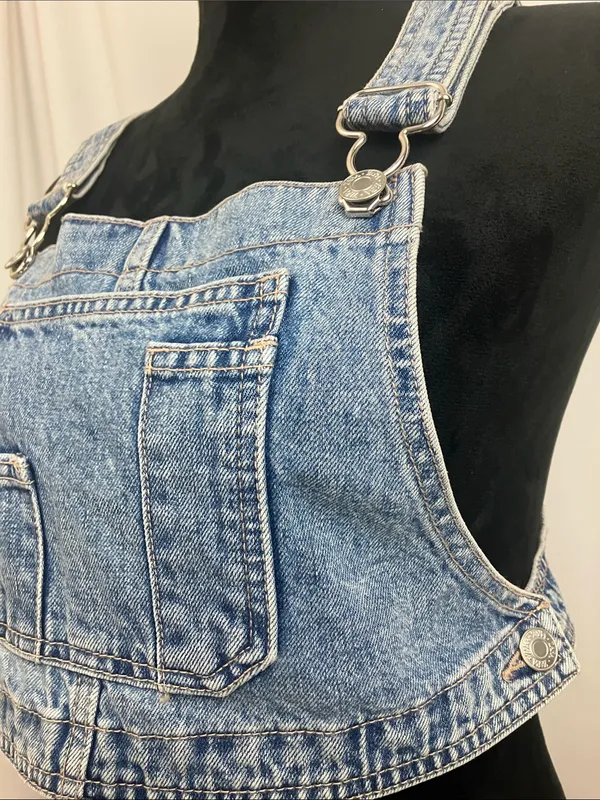Zara Light Blue Denim Crop Overall Top Womens Size Medium - Image 2