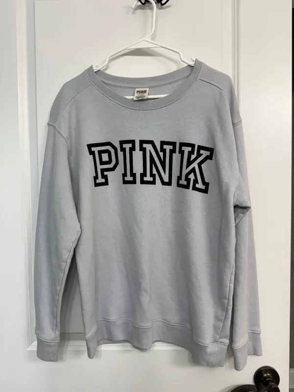 PINK Victoria’s Secret Blue Gray Logo Crewneck Sweatshirt M - Image 3